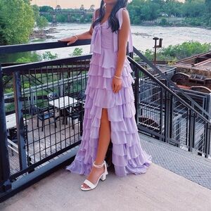Purple prom dress w ruffles and bow